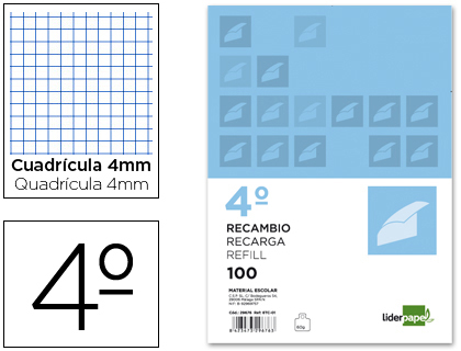 LIDERPAPEL - RECAMBIO CUARTO APAISADO 100 H 2TCA-01 CUADRO 4 MM 2 TALADROS CON MARGEN (Ref.RC01)