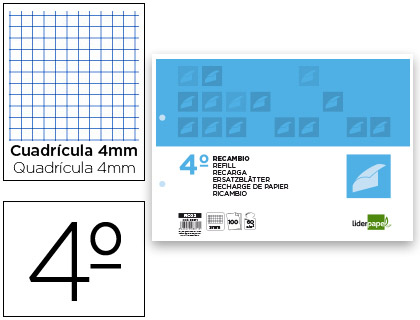 LIDERPAPEL - RECAMBIO CUARTO APAISADO 100 H 2TCA-06 CUADRO 3 MM 2 TALADROS CON MARGEN (Ref.RC02)