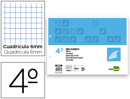 LIDERPAPEL - RECAMBIO CUARTO APAISADO 100 H 2TCA-07 CUADRO 6 MM 2 TALADROS CON MARGEN (Ref.RC03)