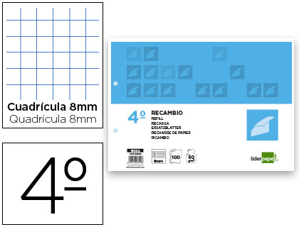 LIDERPAPEL - RECAMBIO CUARTO APAISADO 100 H 2TCA-08 CUADRO 8 MM 2 TALADROS CON MARGEN (Ref.RC04)