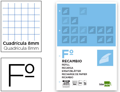 LIDERPAPEL - RECAMBIO FOLIO 100 H 4TF-08 CUADRO 8 MM 4 TALADROS CON MARGEN (Ref.RF05)