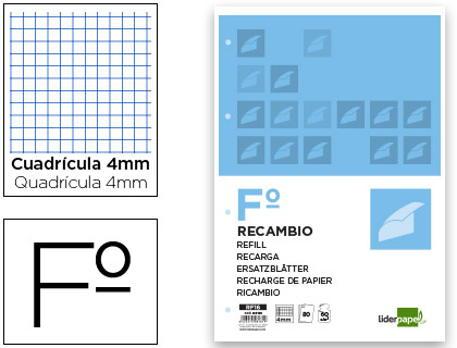 LIDERPAPEL - RECAMBIO FOLIO 80 H 4TF-01-8 CUADRO 4 MM 4 TALADROS CON MARGEN (Ref.RF16)