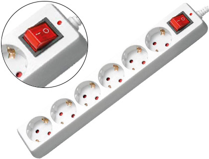 MEDIARANGE - REGLETA 6 TOMAS BLANCA CON INTERRUPTOR LONGITUD CABLE 1,4M (Ref.MRCS206)