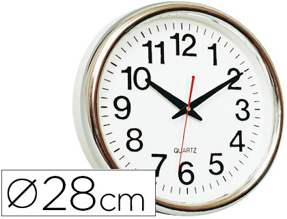 Q-CONNECT - RELOJ DE PARED PLASTICO OFICINA REDONDO 28 CM MARCO CROMADO (Ref.KF15589)