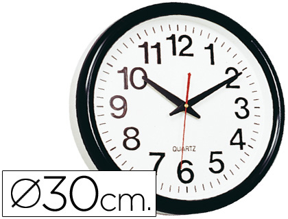 Q-CONNECT - RELOJ DE PARED PLASTICO OFICINA REDONDO 28 CM MARCO NEGRO (Ref.KF15590)