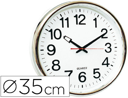 Q-CONNECT - RELOJ DE PARED PLASTICO OFICINA REDONDO 35 CM MARCO CROMADO (Ref.KF15591)