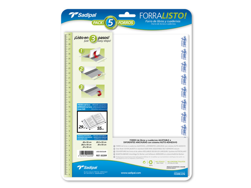 SADIPAL - Forralibros en polipropileno 80 micras 29x55cm SAD (Ref.02011)