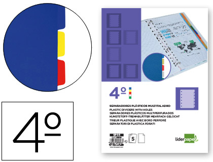 LIDERPAPEL - SEPARADOR PLASTICO JUEGO DE 5 SEPARADORES CUARTO 11 TALADROS (Ref.SP05)