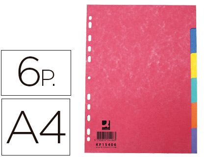 Q-CONNECT - SEPARADOR CARTULINA BRILLO JUEGO DE 6 SEPARADORES DIN A4 MULTITALADRO (Ref.KF15406)