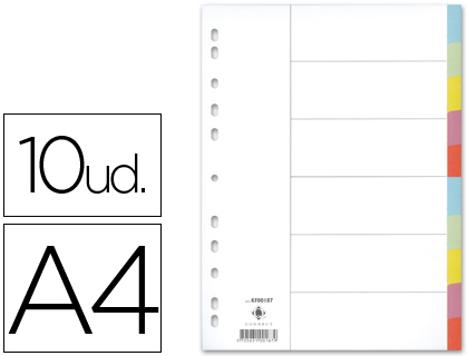 Q-CONNECT - SEPARADOR CARTULINA JUEGO DE 10 SEPARADORES DIN A4-MULTITALADRO (Ref.KF34029)