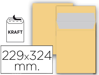 LIDERPAPEL - SOBRE BOLSA N 7 KRAFT DIN C4 229X324 MM TIRA DE SILICONA PAQUETE DE 25 UNIDADES (Ref.SB94)