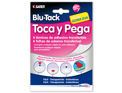 BOSTIK - SUJETACOSA MASILLA TOCA Y PEGA BLU TACK LAMINAS ADHESIVAS TRANSFERIBLE CONTINE 4 LAMINAS (Ref.1762/1694)
