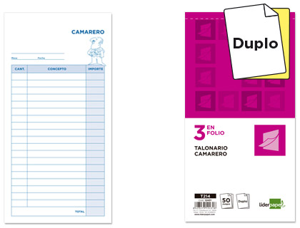 LIDERPAPEL - TALONARIO CAMARERO 3/Fº ORIGINAL Y COPIA (Ref.T214)