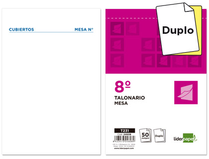 LIDERPAPEL - TALONARIO CAMARERO 8º ORIGINAL Y COPIA PAPEL AUTOCOPIANTE (Ref.T231)