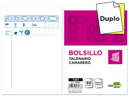 LIDERPAPEL - TALONARIO CAMARERO BOLSILLO ORIGINAL Y COPIA ZIG ZAG (Ref.T251)