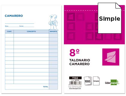LIDERPAPEL - TALONARIO CAMARERO OCTAVO -SIN IVA- 102 (Ref.T102)