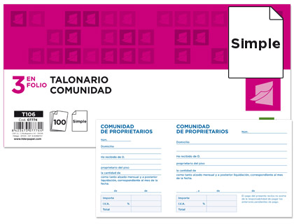 LIDERPAPEL - TALONARIO COMUNIDAD TRES DEL FOLIO 106 -CON IVA (Ref.T106)