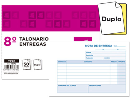 LIDERPAPEL - TALONARIO ENTREGAS 8º ORIGINAL Y COPIA APAISADO (Ref.T228)