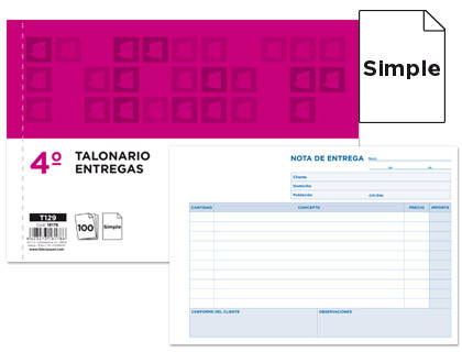 LIDERPAPEL - TALONARIO ENTREGAS CUARTO ORIGINAL APAISADO (Ref.T129)