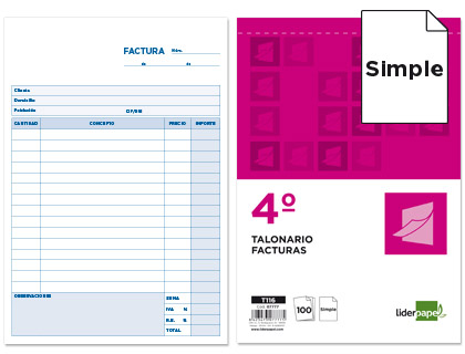 LIDERPAPEL - TALONARIO FACTURAS CUARTO -CON IVA- 116 (Ref.T116)