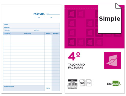 LIDERPAPEL - TALONARIO FACTURAS CUARTO ORIGINAL SIN I.V.A (Ref.T117)