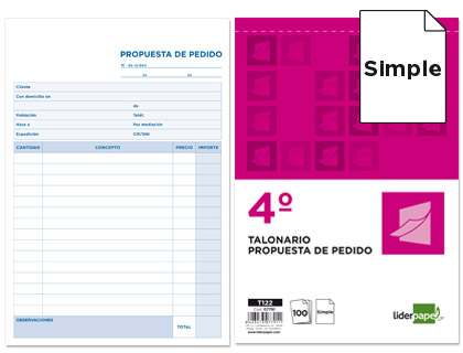 LIDERPAPEL - TALONARIO PEDIDOS CUARTO 122 (Ref.T122)