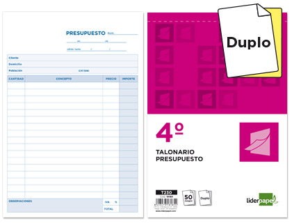 LIDERPAPEL - TALONARIO PRESUPUESTO CUARTO ORIGINAL Y COPIA (Ref.T230)