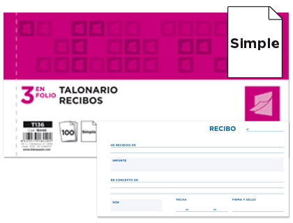 LIDERPAPEL - TALONARIO RECIBOS 3/Fº ORIGINAL SIN MATRIZ (Ref.T136)