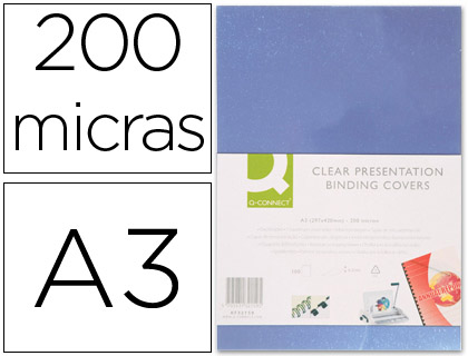 Q-CONNECT - TAPA DE ENCUADERNACION PVC DIN A3 INCOLORA 200 MC CAJA DE 100 UNIDADES (Ref.KF32159)