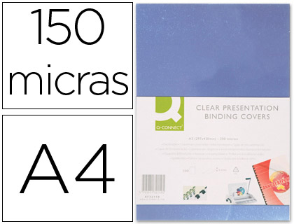 Q-CONNECT - TAPA DE ENCUADERNACION PVC DIN A4 INCOLORA 150 MC CAJA DE 100 UNIDADES (Ref.KF32120)