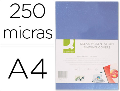 Q-CONNECT - TAPA DE ENCUADERNACION PVC DIN A4 INCOLORA 250 MC CAJA DE 100 UNIDADES (Ref.KF24011)