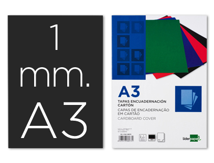 LIDERPAPEL - TAPA ENCUADERNACION Cartón A3 1MM NEGRA PAQUETE DE 50 UNIDADES (Ref.TE06)