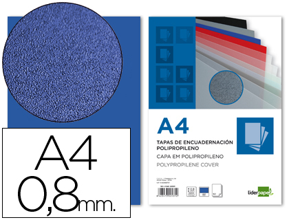 LIDERPAPEL - TAPA ENCUADERNACION POLIPROPILENO A4 0.8MM AZUL PAQUETE DE 50 UNIDADES (Ref.TE09)