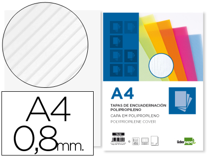 LIDERPAPEL - TAPA ENCUADERNACION POLIPROPILENO ONDULADO A4 0.8 MM TRANSPARENTE PAQUETE DE 50 UDS (Ref.TA12)