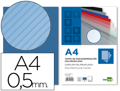 LIDERPAPEL - TAPA ENCUADERNACION POLIPROPILENO RAYADO A4 0.5MM AZUL PAQUETE DE 100 UNIDADES (Ref.TE18)