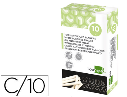 LIDERPAPEL - TIZA BLANCA ANTIPOLVO CAJA DE 10 UNIDADES (Ref.TZ09)