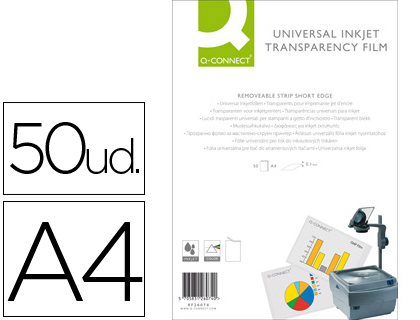 Q-CONNECT - TRANSPARENCIA DIN A4 DE ALTA CALIDAD PARA INK-KET CAJA DE 50 (Ref.KF26074)