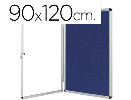Q-CONNECT - VITRINA DE ANUNCIOS MURAL GRANDE FIELTRO AZUL CON PUERTA Y MARCO CON CERRADURA 120X90 CM (Ref.KF04171)