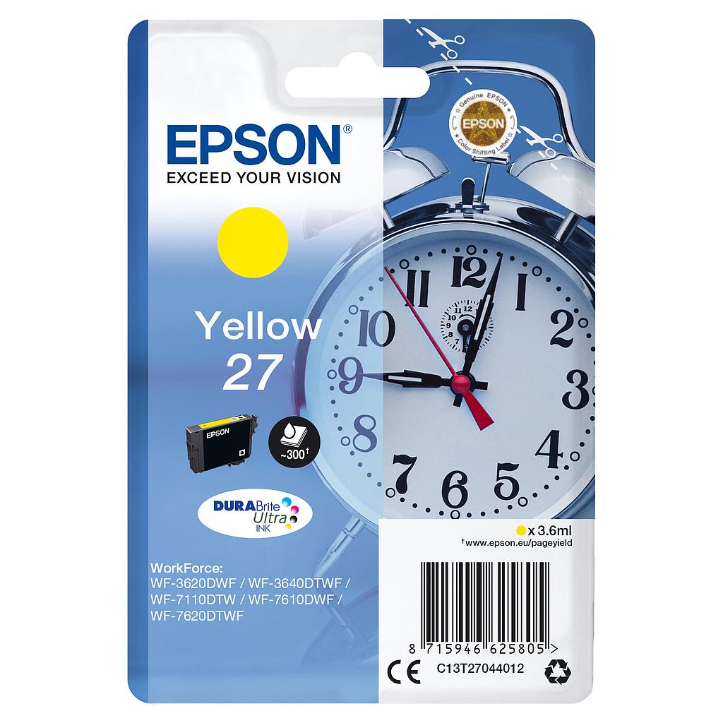EPSON - cartucho inyección amarillo 3,6ml 300 págs 27 WF-3620DWF/3640DTWF/7110DTW/76XXDWF (Ref.C13T27044012)