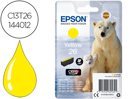 EPSON - cartucho inkjet amarillo CLARIA PREMIUM 26 300P XP-5XX/6XX/7XX/8XX (Ref.C13T26144012)