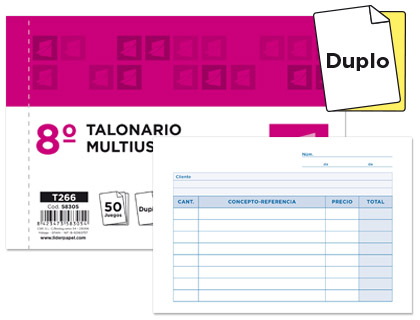 LIDERPAPEL - TALONARIO MULTIUSO OCTAVO DUPLICADO APAISADO (Ref.T266)