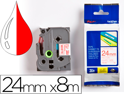 BROTHER - Cinta Rotuladora TZE-252 BLANCO/ROJO 24mm X 8mt (Ref. TZe252)