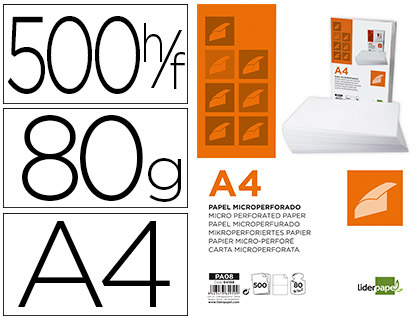 LIDERPAPEL - PAPEL A4 80G/M2 PAQUETE DE 500 HOJAS BLANCO MICROPERFORADO EN DOS PARTES IGUALES (Ref.PA08)
