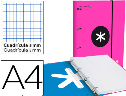 LIDERPAPEL - CARPETA CON RECAMBIO Y SOLAPA ANTARTIK A4 CUADRO 5 MM FORRADA 4 ANILLAS REDONDAS 40MM COLOR ROSA (Ref.AW37)