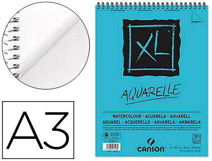 CANSON - BLOC DIBUJO ACUARELA XL AQUARELLE GRANO FINO DIN A3 MICROPERFORADO ESPIRAL 29,7X42 CM 30 HOJAS 300 GR (Ref.400039171)