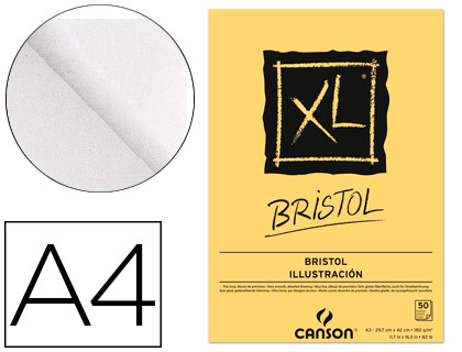 CANSON - BLOC DIBUJO XL BRISTOL DIN A4 EXTRALISO ENCOLADO 21X29,7 CM 50 HOJAS 180 GR (Ref.400039172)