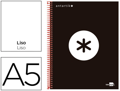 LIDERPAPEL - CUADERNO ESPIRAL A5 MICRO ANTARTIK TAPA FORRADA 120 H 100G LISO CON BANDAS 6 TALADROS COLOR NEGRO (Ref.KD60)