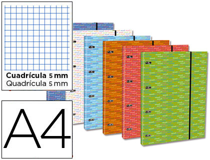 LIDERPAPEL - CARPETA CON RECAMBIO A4 CUADRO 5 MM 120 HOJAS 80 G FORRADA 4 ANILLAS 40 MM REDONDAS (Ref.BZ06)