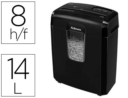FELLOWES - DESTRUCTORA DE DOCUMENTOS 8CD CAPACIDAD DE CORTE 8 HOJAS EN PARTICULAS DESTRUYE GRAPAS CLIPS (Ref.4692101)
