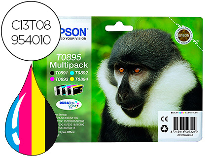 EPSON - Cartuchos ORIGINALES Inyección De Tinta T0895 Negro,cyan,amarillo y magenta Pack 4 (Ref.C13T08954010)